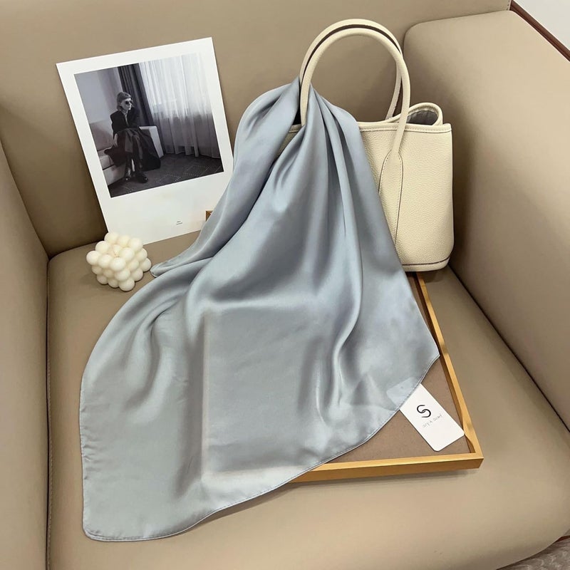 Chung Women's Square Satin Scarf 27.5" Bandanas Solid 50s Retro Neck Scarves Emulation Silk Handbag Hair Ribbons Necktie - Image 5